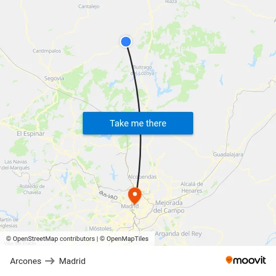 Arcones to Madrid map