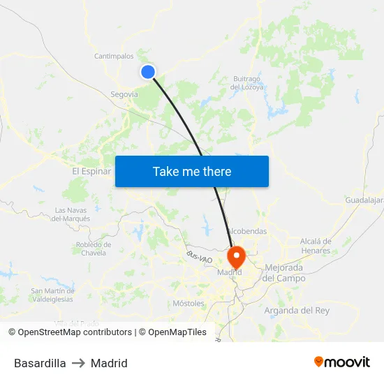 Basardilla to Madrid map