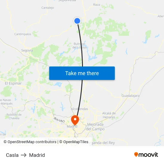 Casla to Madrid map