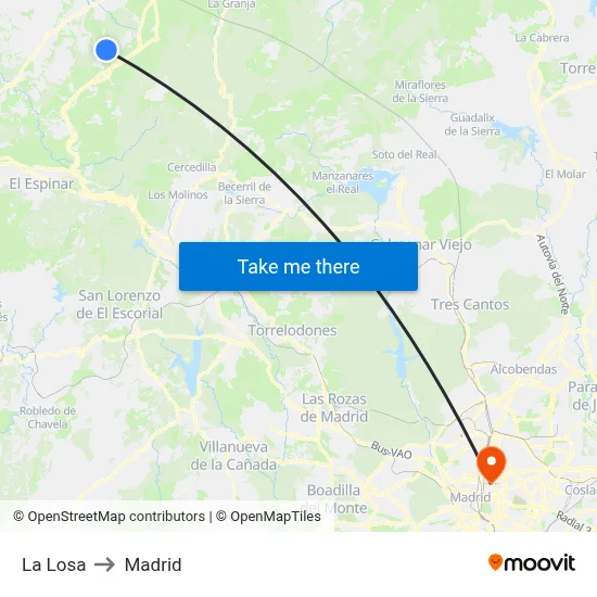 La Losa to Madrid map