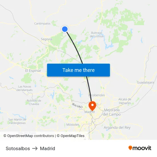 Sotosalbos to Madrid map