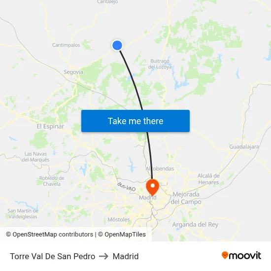 Torre Val De San Pedro to Madrid map