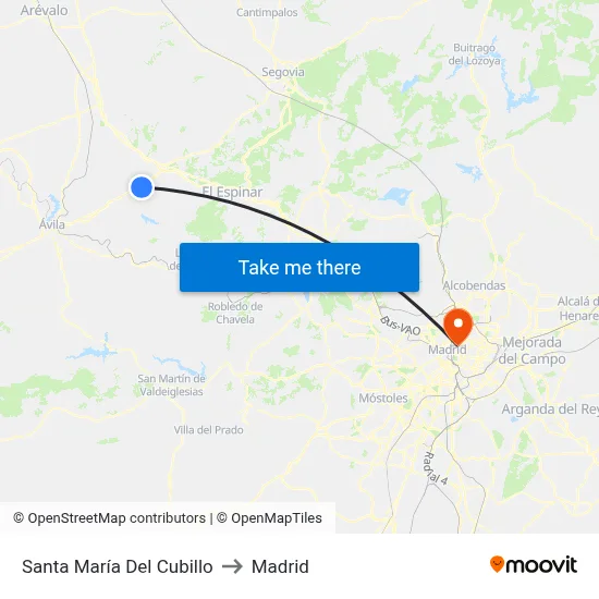 Santa María Del Cubillo to Madrid map