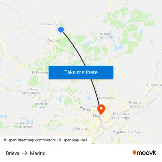 Brieva to Madrid map