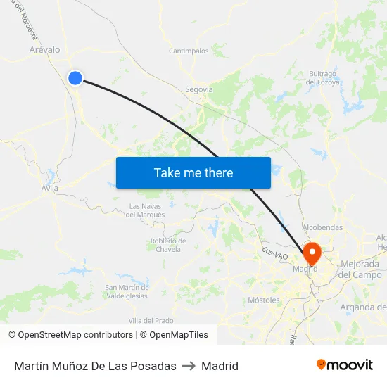 Martín Muñoz De Las Posadas to Madrid map