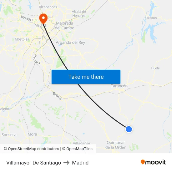 Villamayor De Santiago to Madrid map