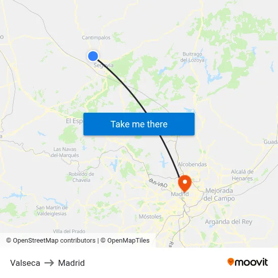 Valseca to Madrid map