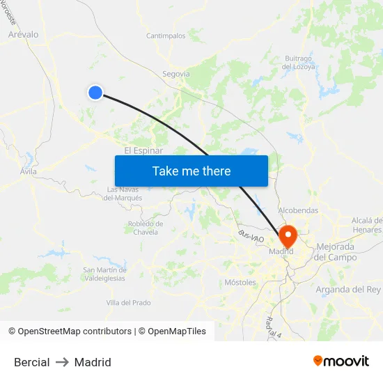 Bercial to Madrid map