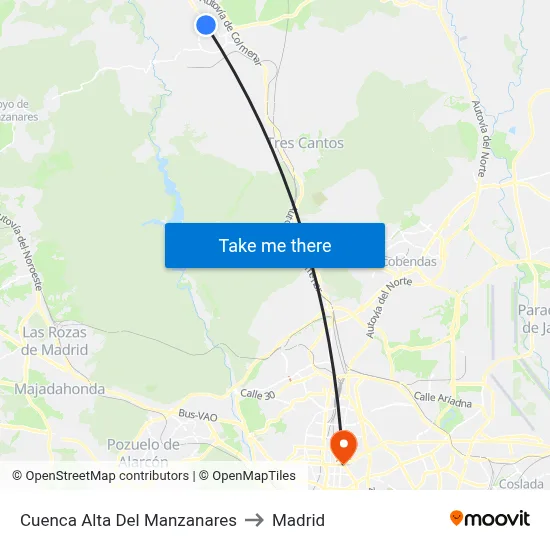 Cuenca Alta Del Manzanares to Madrid map