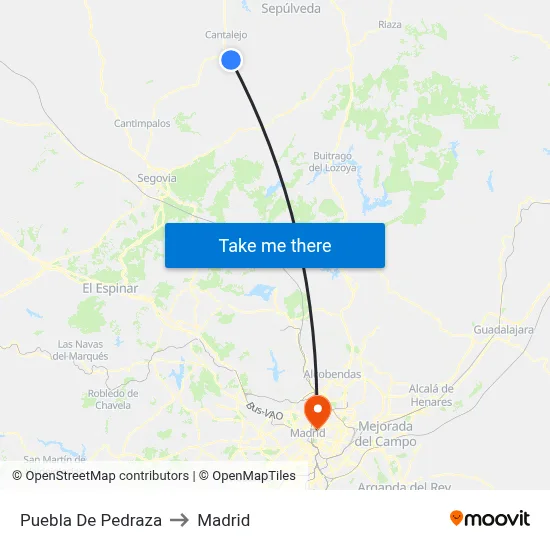 Puebla De Pedraza to Madrid map