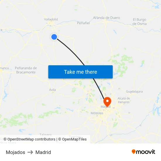 Mojados to Madrid map