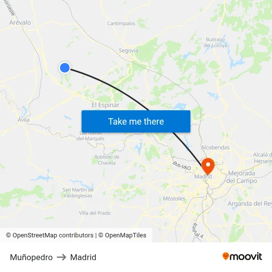 Muñopedro to Madrid map