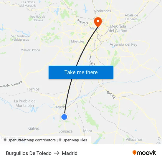 Burguillos De Toledo to Madrid map