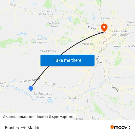 Erustes to Madrid map