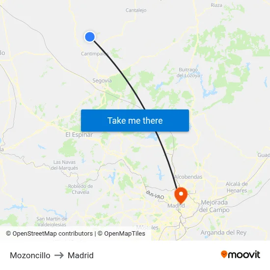 Mozoncillo to Madrid map