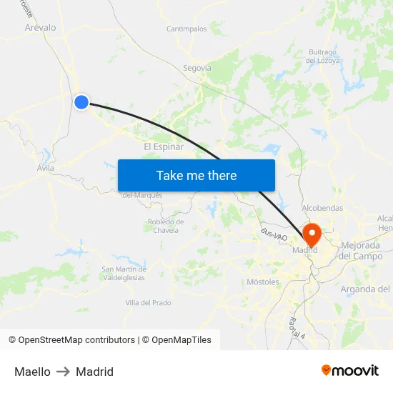 Maello to Madrid map
