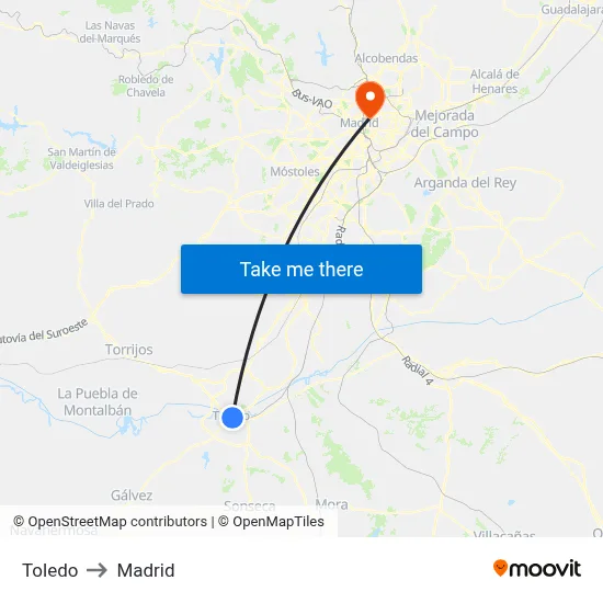 Toledo to Madrid map