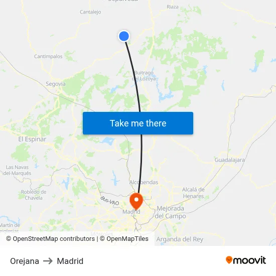Orejana to Madrid map