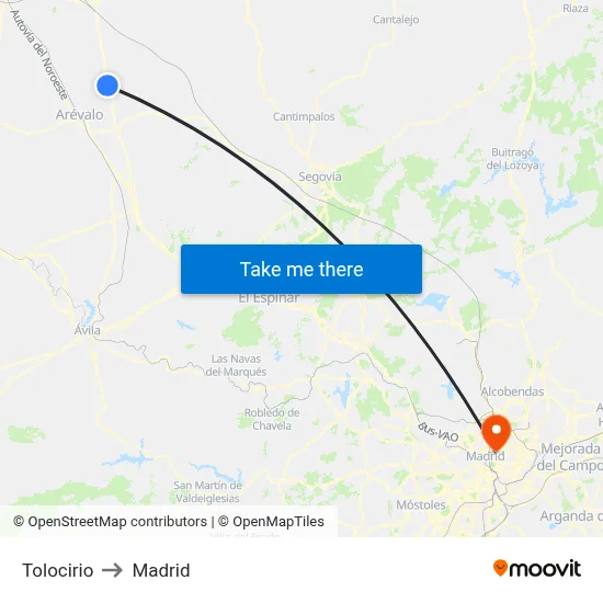 Tolocirio to Madrid map