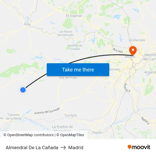 Almendral De La Cañada to Madrid map