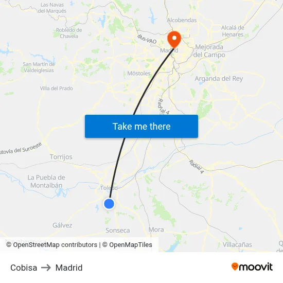 Cobisa to Madrid map