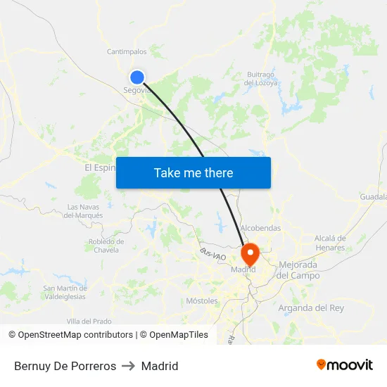 Bernuy De Porreros to Madrid map