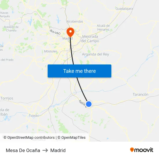 Mesa De Ocaña to Madrid map