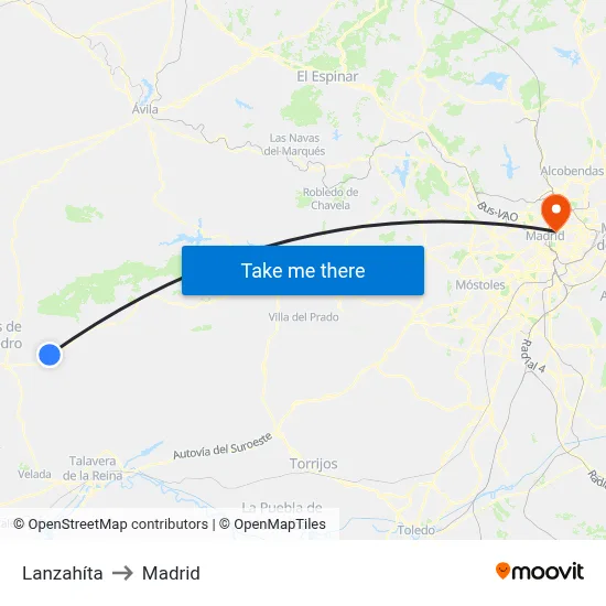 Lanzahíta to Madrid map