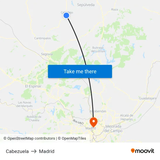 Cabezuela to Madrid map