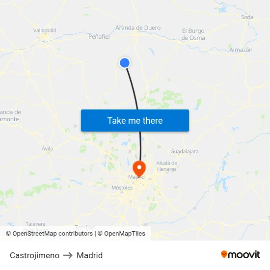 Castrojimeno to Madrid map