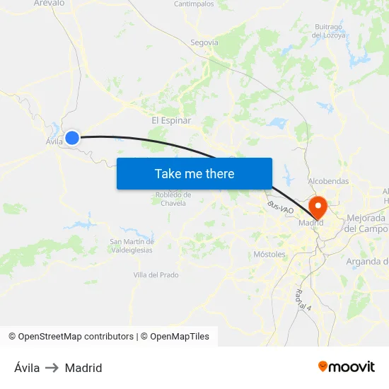 Ávila to Madrid map