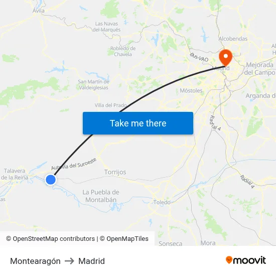 Montearagón to Madrid map