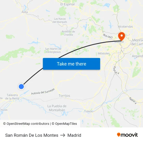 San Román De Los Montes to Madrid map