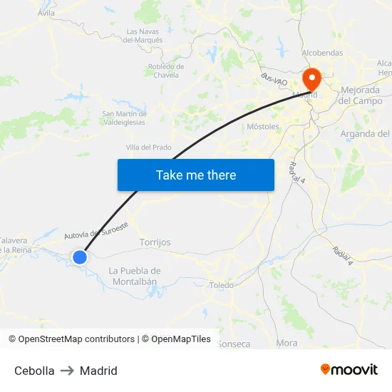 Cebolla to Madrid map