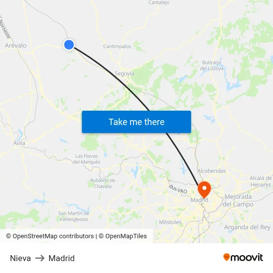 Nieva to Madrid map