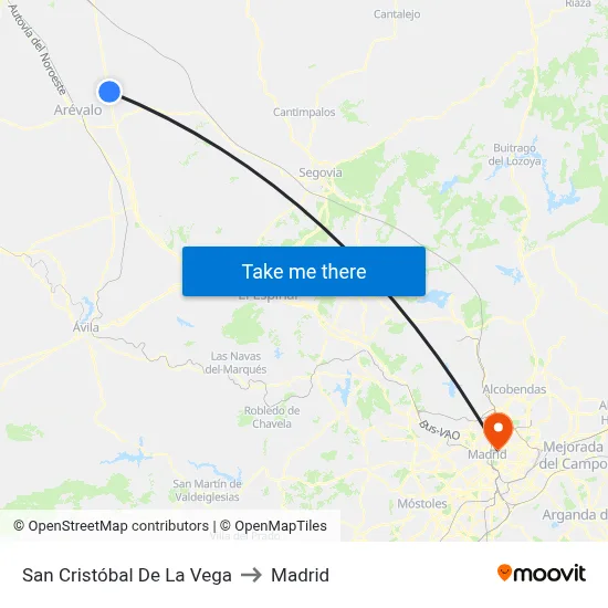 San Cristóbal De La Vega to Madrid map