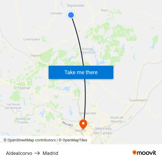 Aldealcorvo to Madrid map