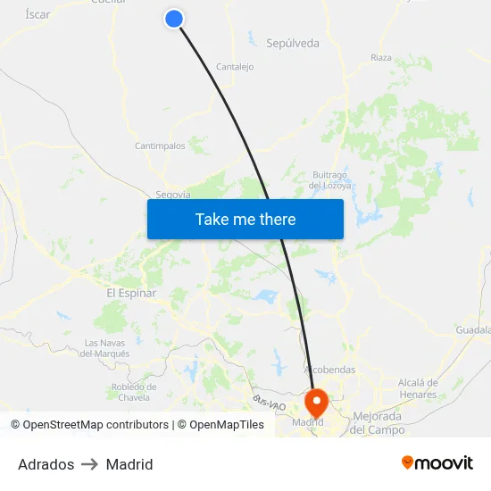 Adrados to Madrid map