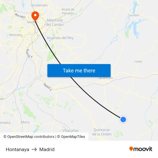Hontanaya to Madrid map