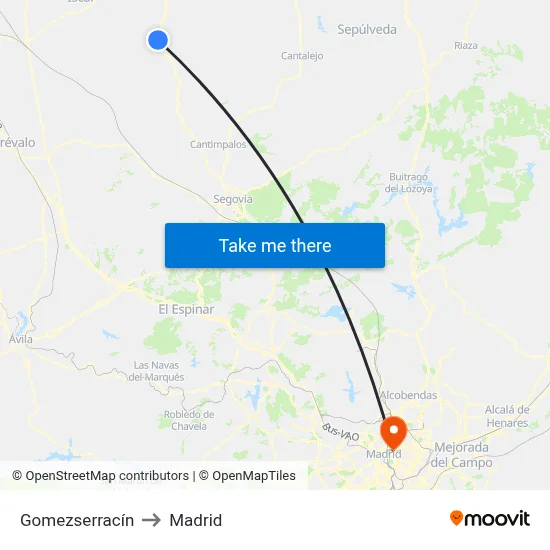 Gomezserracín to Madrid map