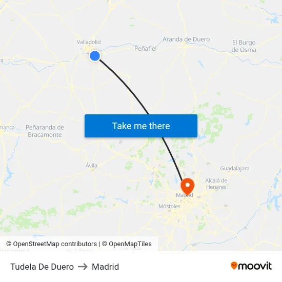 Tudela De Duero to Madrid map