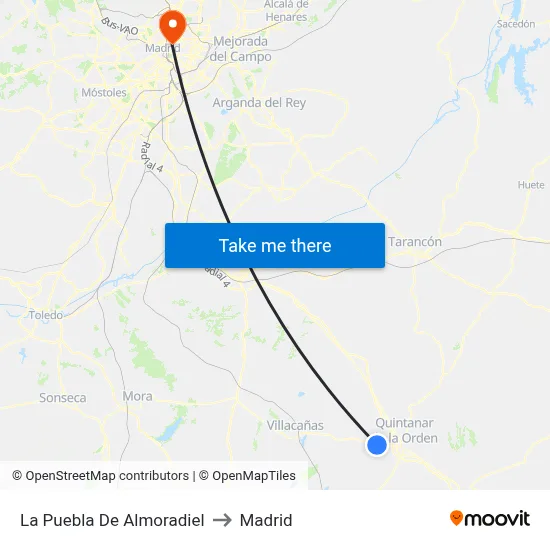 La Puebla De Almoradiel to Madrid map