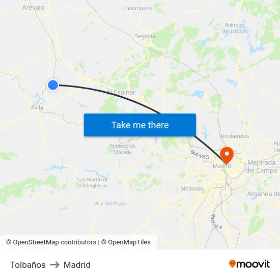 Tolbaños to Madrid map