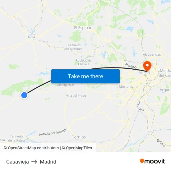 Casavieja to Madrid map