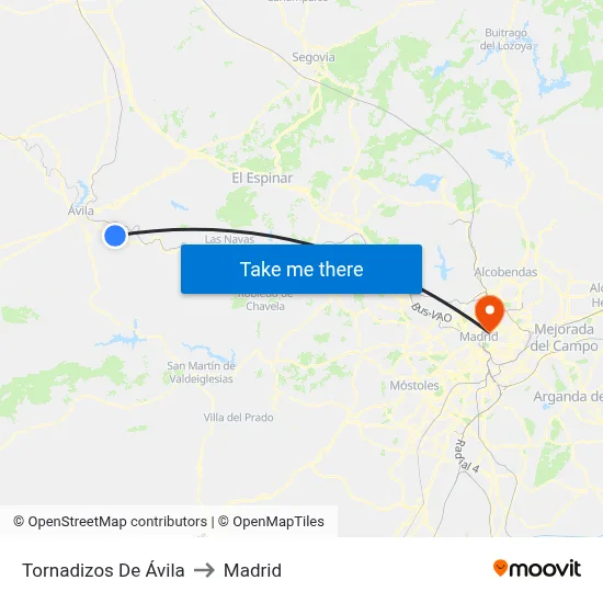 Tornadizos De Ávila to Madrid map