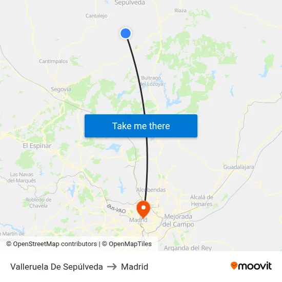 Valleruela De Sepúlveda to Madrid map