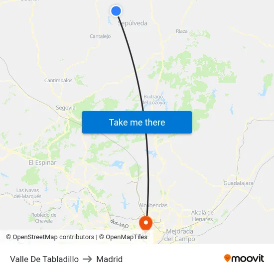 Valle De Tabladillo to Madrid map
