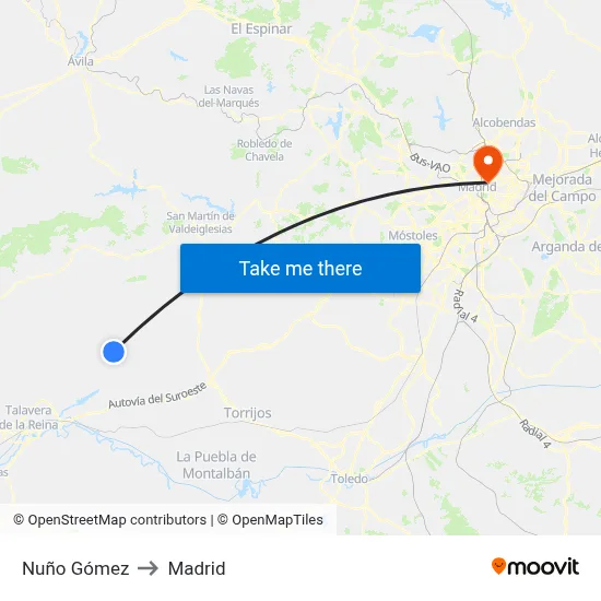 Nuño Gómez to Madrid map