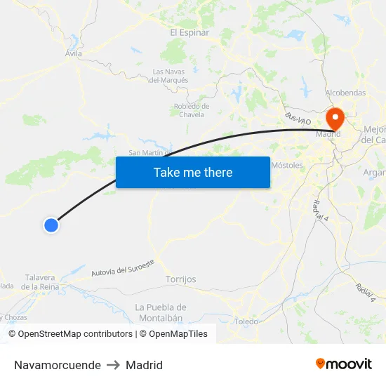 Navamorcuende to Madrid map