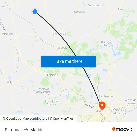 Samboal to Madrid map